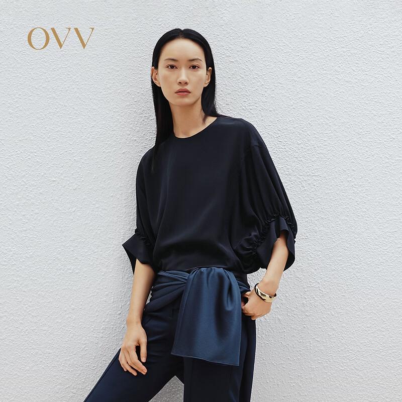 OVV Women s 18MM Silk Crepe De Chine Lantern Sleeve T-Shirt M