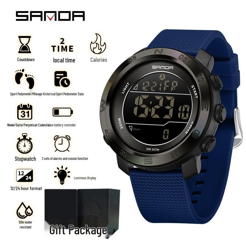SANDA Unisex Sports Watch: Perpetual Calendar, Alarm, Dual Time Zones, Pedometer.