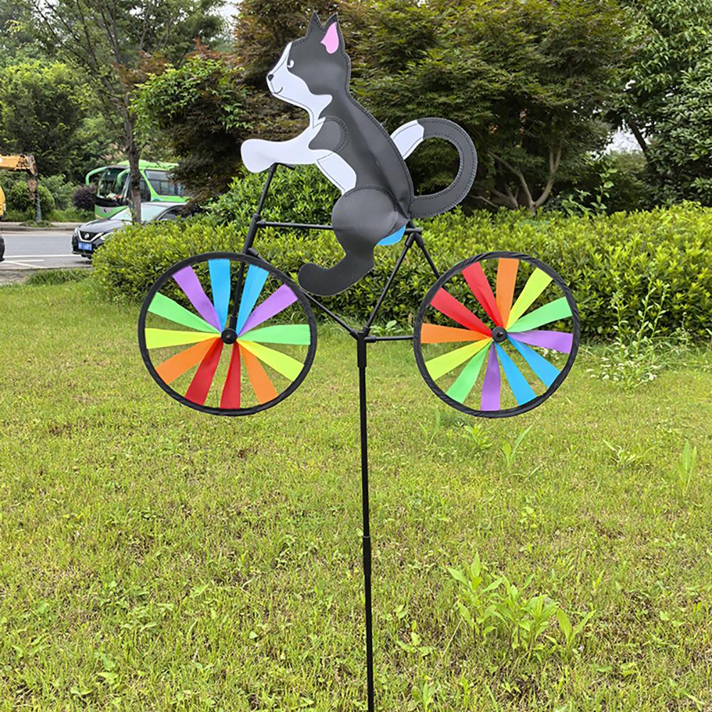Cute 3D Animal Dog Cat Riding Bicycle Landscape Decorative Wind Spinner Windmill Device Garden Yard Decoration