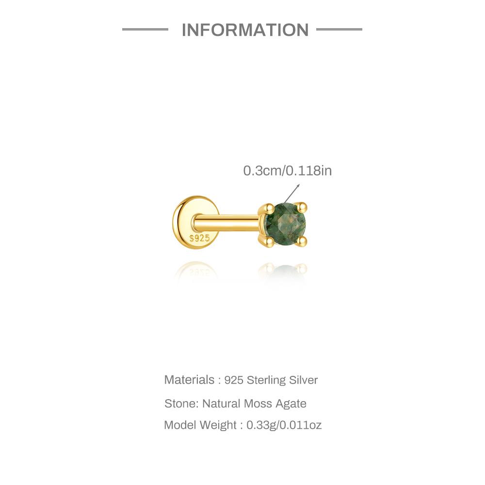 CANNER 1PC Natural Water Grass Horse Eye Zircon 925 Silver Piercing Earrings For Women Ins Simple Green Moss Earring