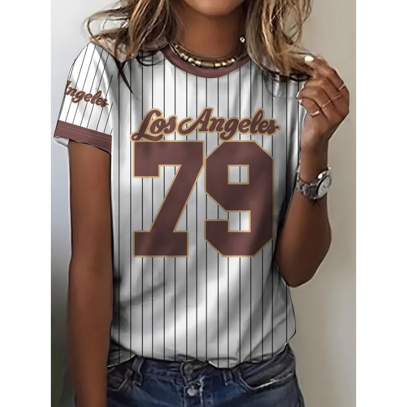 New Women's Los Angeles 79 Graphic Tee Korean Popular Clothes Casual Short Sleeve Top with Durable Print Summer Woman Clothing