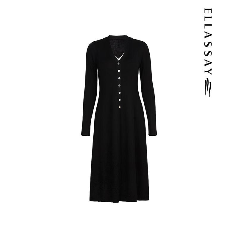 ELLASSAY Women's Spring/Autumn Wool Patchwork Knit Vintage Dress EWE333M01300