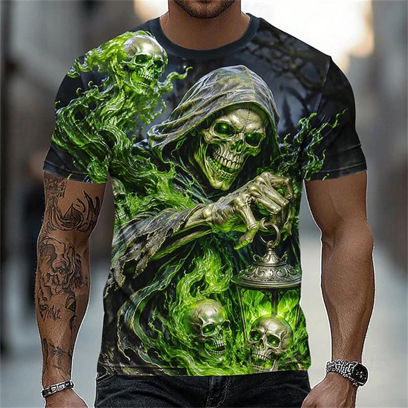 Halloween Men's Pumpkin Skull T-Shirt Short-Sleeve T-Shirt 3D-Printed Crew Neck Horror-Themed Men's Top Club Party Frenzy