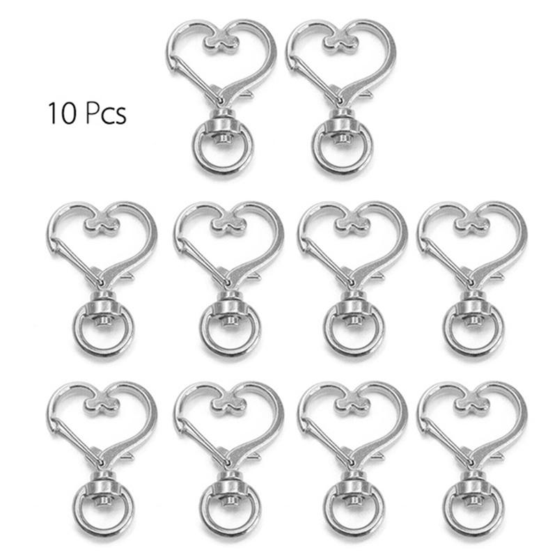 

10 шт. брелок для ключей в форме сердца с полостью, аксессуары для ключей с застежкой-карабином серебряный