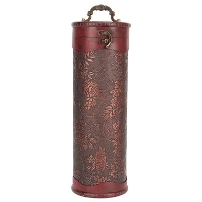 Scatola in Legno Finitura Antica per Bottiglia di Vino Motivo Uva Pelle Artificiale Portatile Porta Vino Rosso