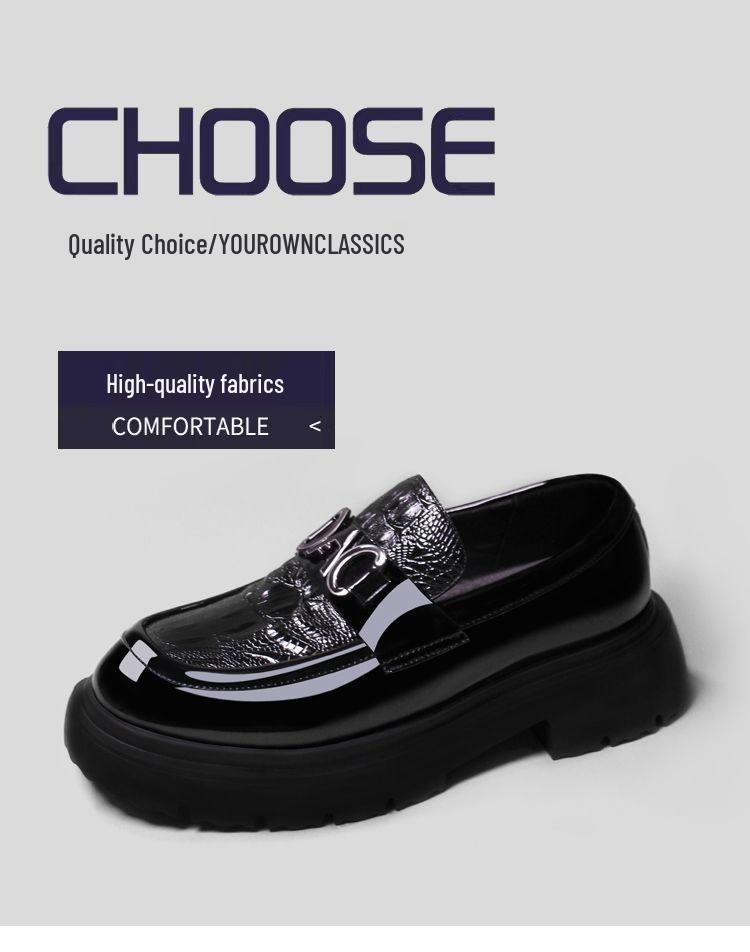 Men's Black Patent Leather Formal Shoes: High-End, Thick Sole, Height-Increasing, Breathable, Casual, Handcrafted.