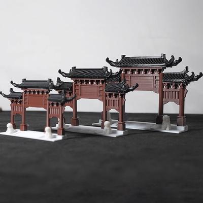 Chinesisches Tor Landschaftsmodell - Antiker Stil Miniaturpavillon, Felsen, Teich für Aquarium, Bonsai, Zen-Garten Dekor