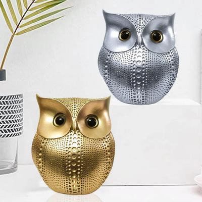 Nowoczesny Klasyczny Szczęśliwa Sowa Kombo Żywica Figura Ozdobna (Opakowanie 2 sztuk, Złoty i Srebrny)