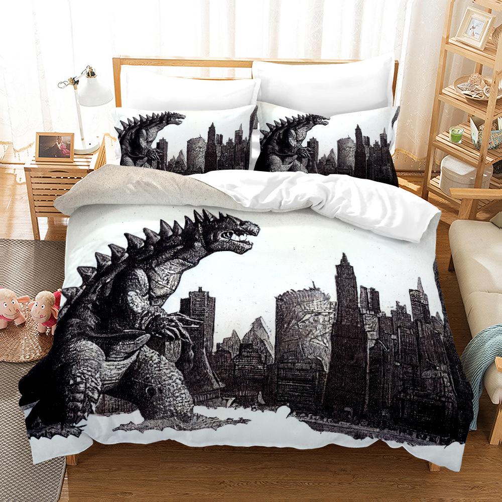 

Photo Dinosaur Three-Dimensional 3D Digital Printing Quilt Cover Three-Piece Set Polished European And American Bed Sheet Pillow 135*200/50*75*2