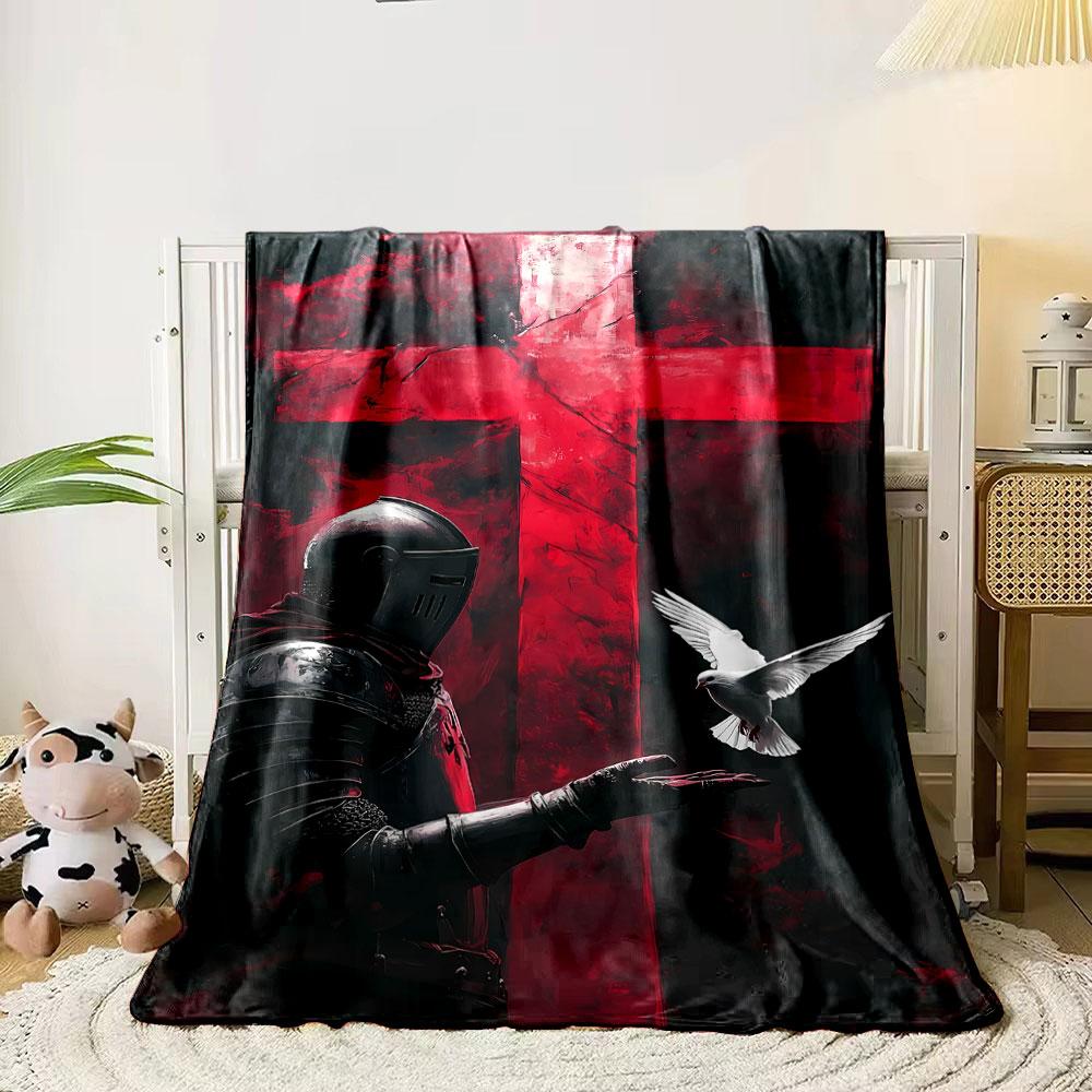 Crusader Dove Red Cross  Printed Blanket for Living Room Bed Couch lunch break Soft Cozy Blanket for Friend's festival Gift