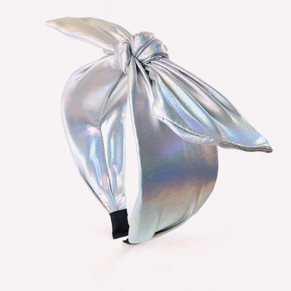 Metallic Wide Top Knot Hair Hoop Shiny Holographic Metallic Bow Headband Hair Accessory For Women