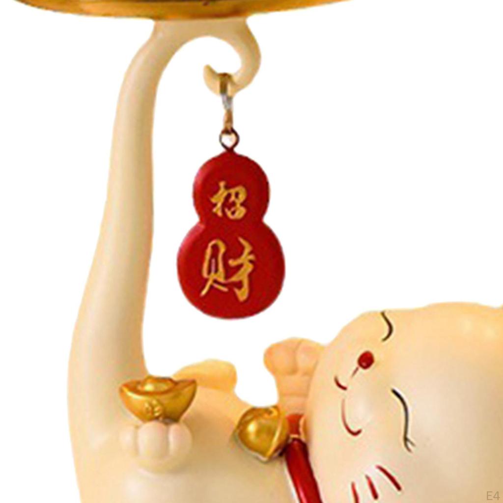 Art Statue Kitten Figurines Sculptures Nordic Resin Jewelry Tray Vanity Decor for Bookshelf