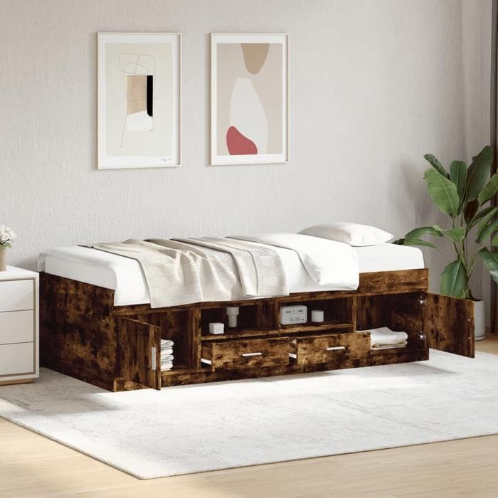 VidaXL Lit de Jour et Tiroirs, Canapé-lit, Lit de Repos, Meuble de Salon Chambre à Coucher, Moderne, Chêne Fumé 100x200 cm 3280241