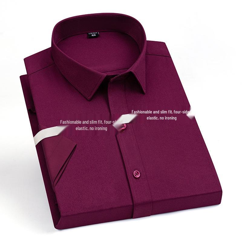 2025 Men's Stretch Short-Sleeve Business Shirt, Solid Color, Formal Interview/ Casual, Iron-Free