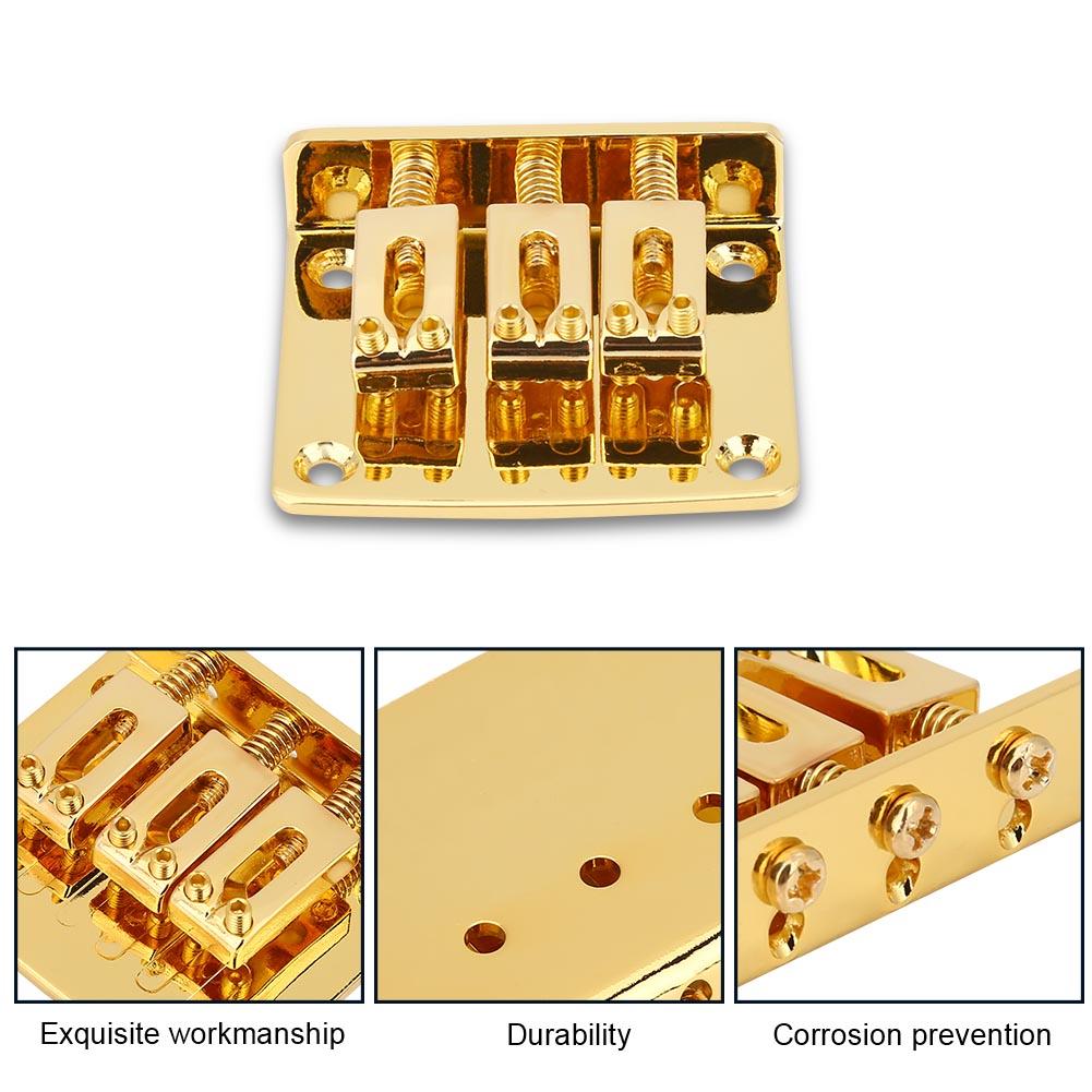 Durable 3 string Fixed Guitar Bridge Replacement Parts for Cigarbox Electric Guitars(Gold)
