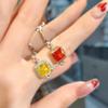 Square High Carbon Diamond Necklace Ring Women'S Ice Flower Cut Yellow Diamond Red Stone Square Bag Colorful Treasure Set