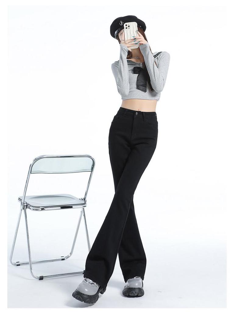 Women's Black High-Waisted Micro-Flared Jeans, 2025 Spring/Autumn Collection