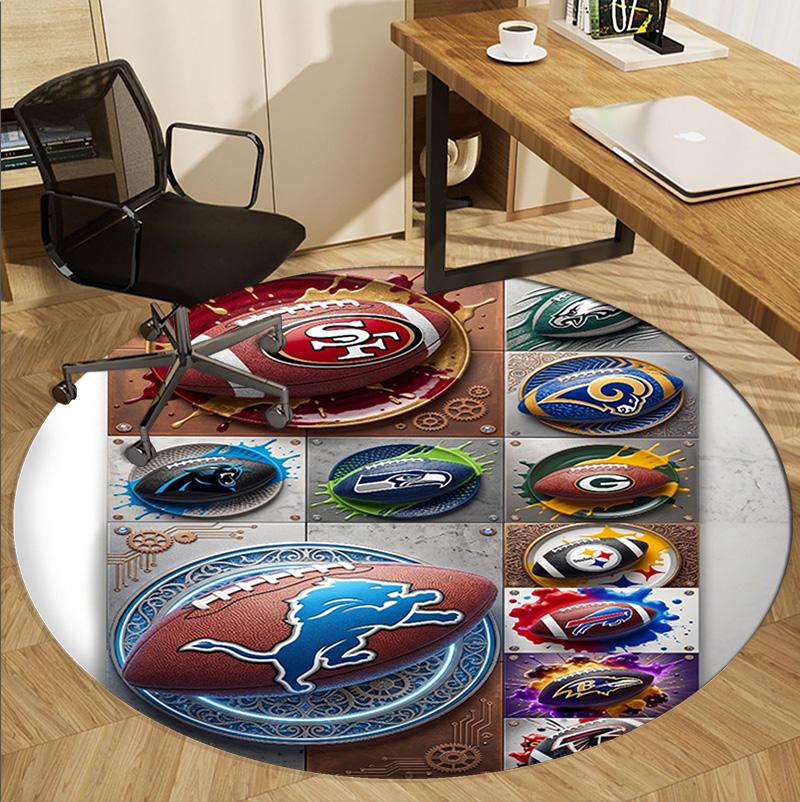 Kulatá rohož se vzorem NFL, Vnitřní/Venkovní podložka, na piknik, do herny, ložnice, kanceláře, obývacího pokoje, Koberec pro domácí dekoraci, Dárek k narozeninám