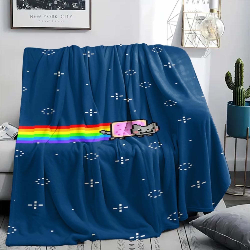 1 Stück Nyan Cat Aufdruck Flanelldecke, Hohe Qualität, Bequem für alle Jahreszeiten, Heimdekoration, Wärme und Komfort, Perfekt für Weihnachtsgeschenke 99