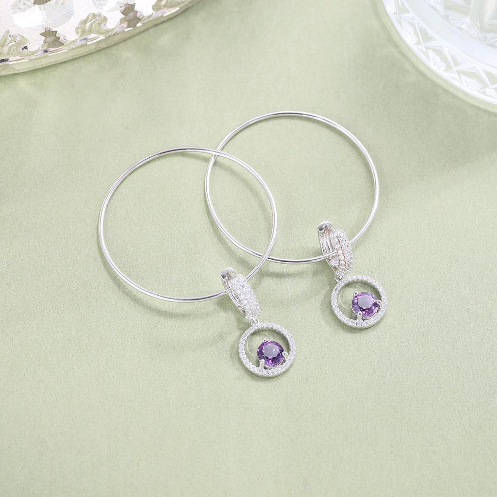 Fashionable Large Circle Exaggerated Earrings 925 Sterling Silver Inlaid with Natural Amethyst Blue Gemstone Round Earrings