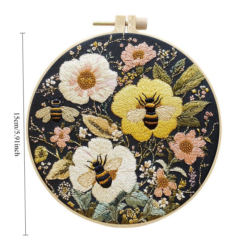 1pc Bee and Flower Pattern Embroidery DIY Fabric Craft Kit with Tools