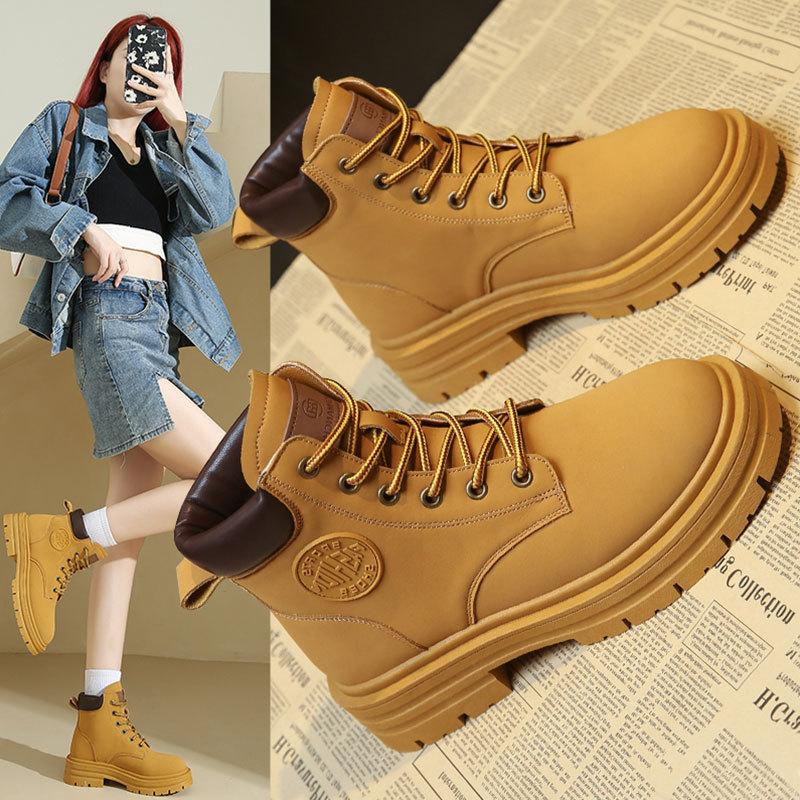 Explosive platform Martin boots, women's retro workwear rhubarb boots, spring and autumn 2025 new fashion fashion lace-up slimming boots