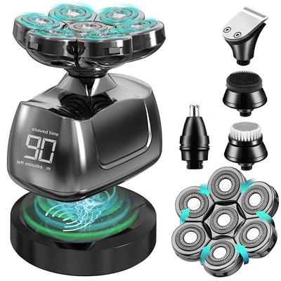 7-hoders elektrisk barbermaskin for menn 6-i-1 Freedom Grooming barberhode med nesehår- og kinnskjeggtrimmer, Vanntett Våt Tørr Barbermaskin USB-sett