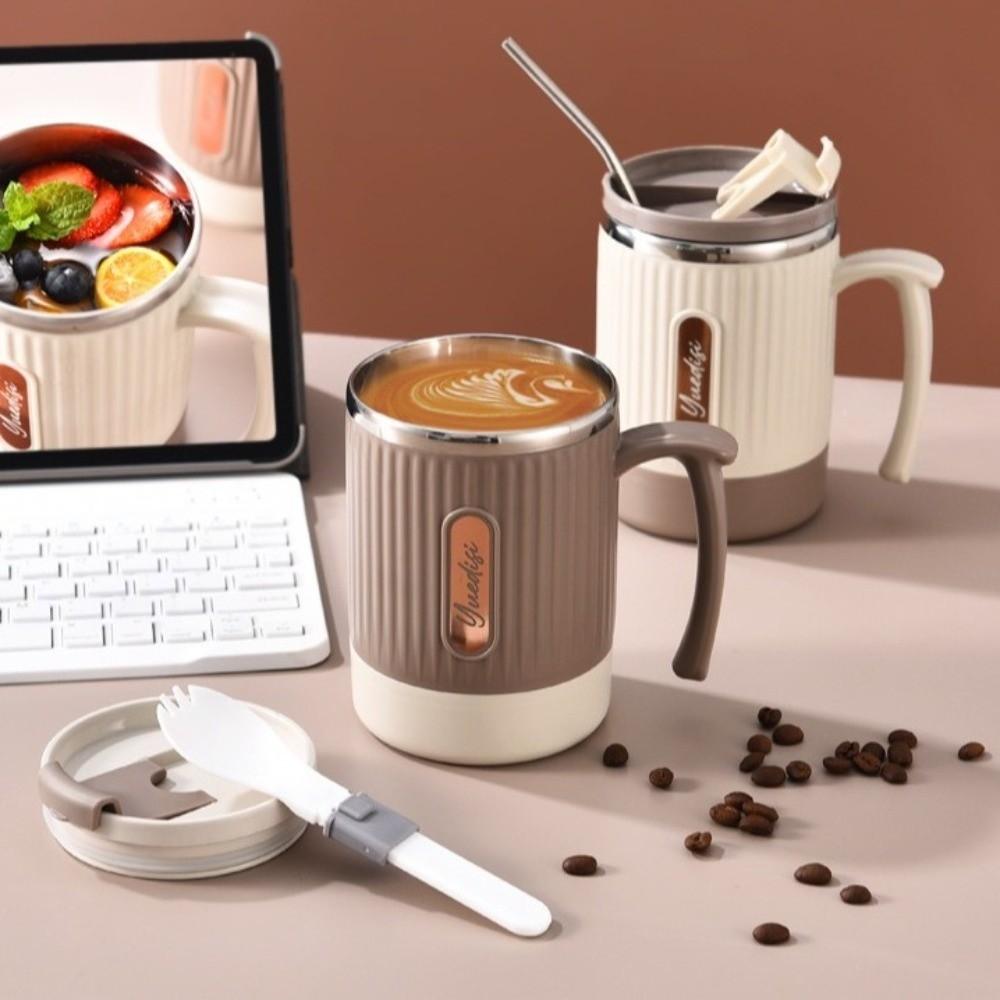 Seal Lid Spoon Stainless Steel Water Cup Large Capacity Thermal Insulation Cup  Breakfast Cup