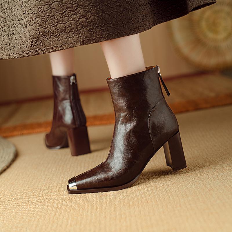 Mode 2024 Neue Herbst Damen Stiefel Kurze Stiefel Mode Eckige Zehenpartie Stiefeletten Hohe Absätze Winter Moderne Damenschuhe