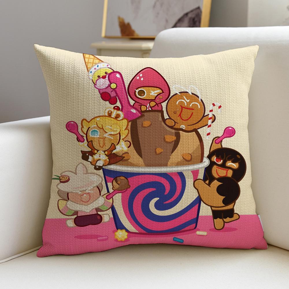 Fun CCookie RunS Cushion Cover Breathable and skinfriendly linen pillowcase square removable and washable cushion