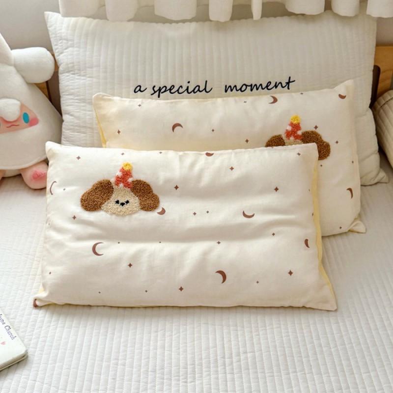 Soft Cotton Double Layer Gauze Kids Pillowcase With Fiber Filled Pillow Core Toddlers 30x50cm Cartoon Design