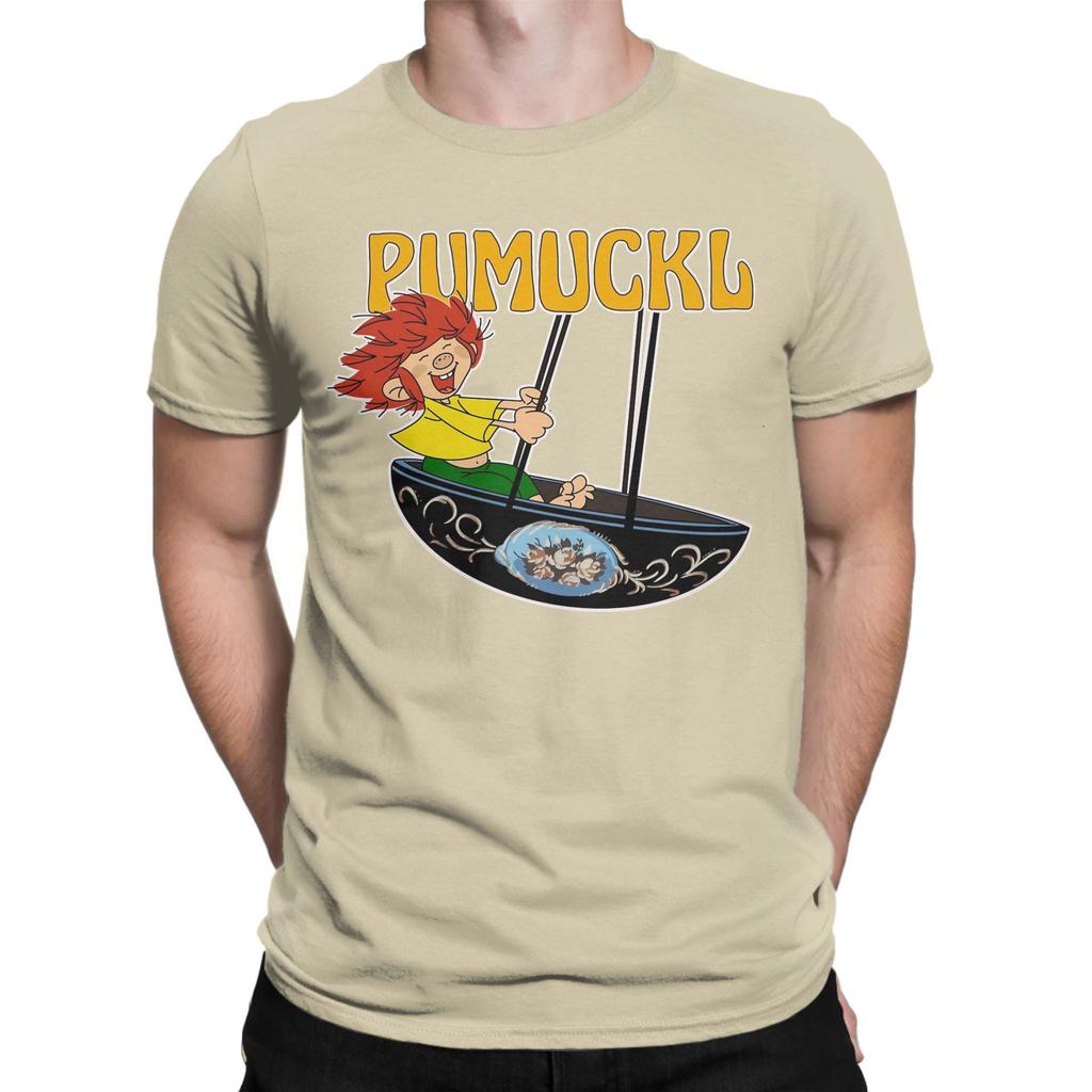 Pumuckl Swing T-Shirt Herren Reine Baumwolle Verrücktes T-Shirt Rundhalsausschnitt Anime Cartoon T-Shirt Kurzarm Kleidung Klassisch