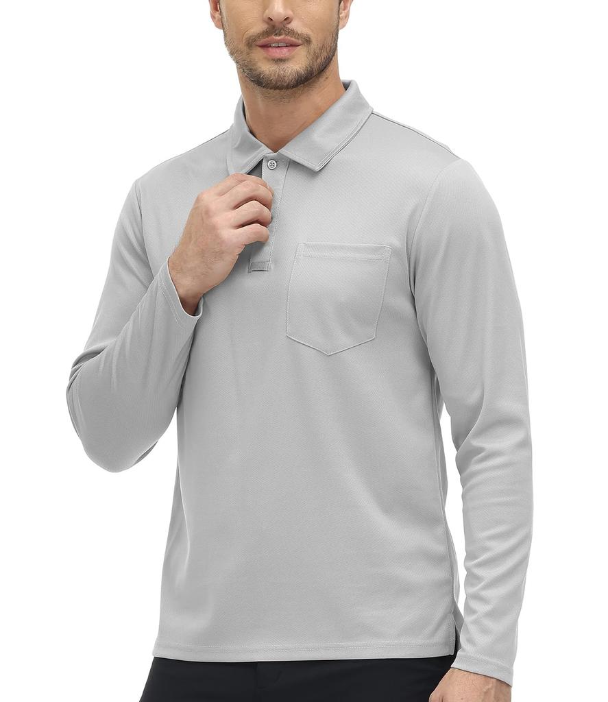 TBMPOY Long Sleeve Polo Shirt with Business UV Outdoor Light Size XL Men's Pockets, Top, Golf, Fitness, Training, Stretchy, Fold-down Collar,