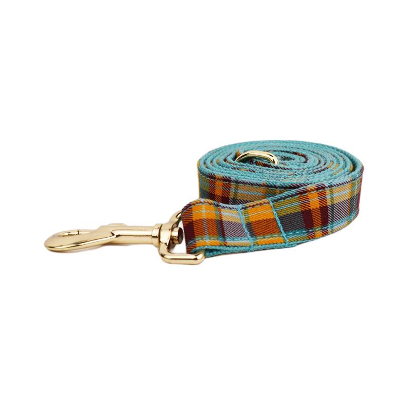 Green Plaid Plain Cloth Pet Collar Velvet Leash, Anti-Break Free Dog Leash Leash Dog Chain Dog Collar