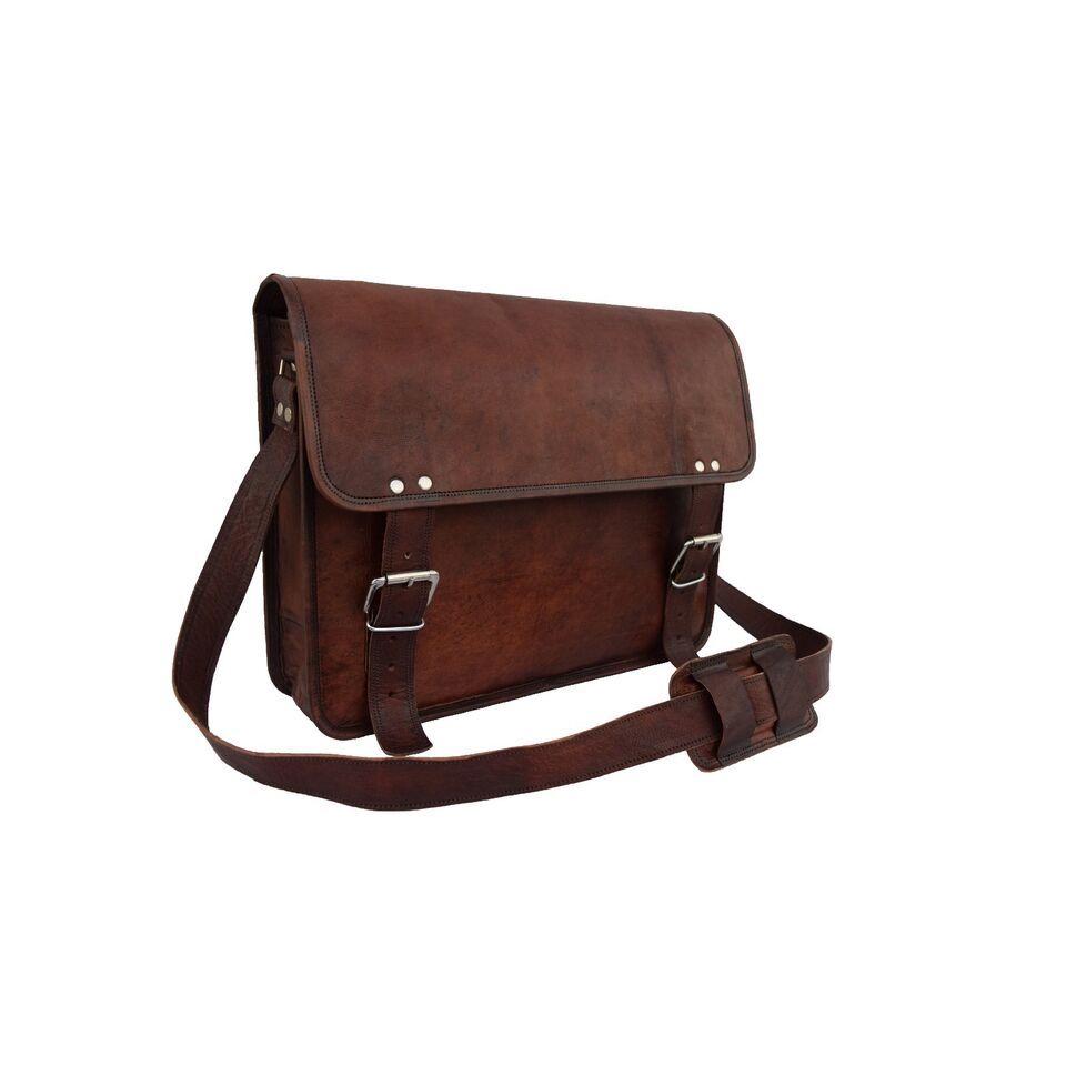 18 In Goat Leather Messenger Bag Office School Laptop Satchel Shoulder Bags
