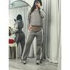 Womens Cotton Blend Long Sleeve Casual Tracksuit Set Striped Loose Fit Streetwear Outfit Fall Winter