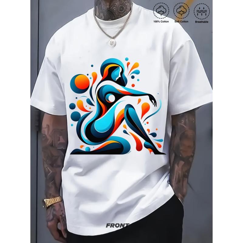 

European sizes Men s Never Give Up Graphic Cotton T-Shirt - Casual Crew Neck Short Sleeve with Vibrant Geometric Design 2XL белый