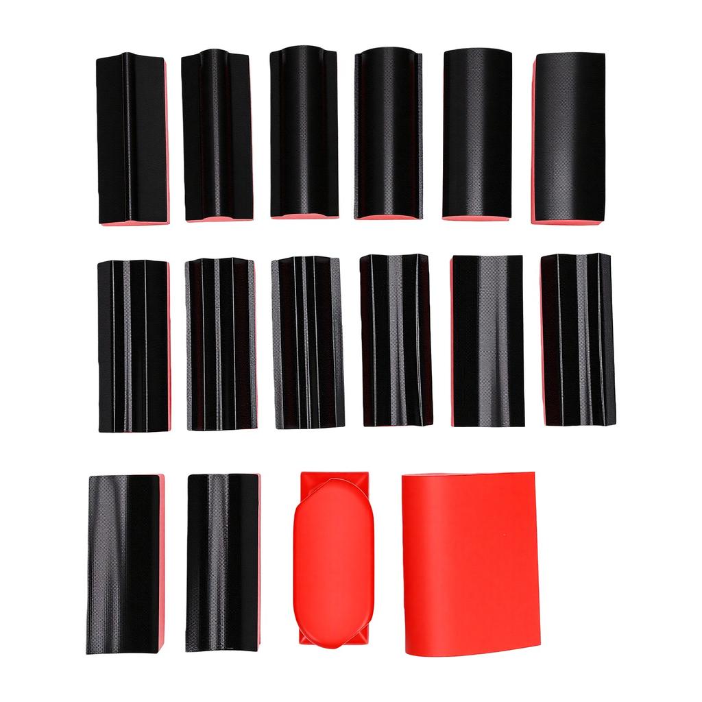 16pcs Hand Sanding Block Set Hook and Loop Abrasive Sanding Chassis for Wood Furniture Car Red
