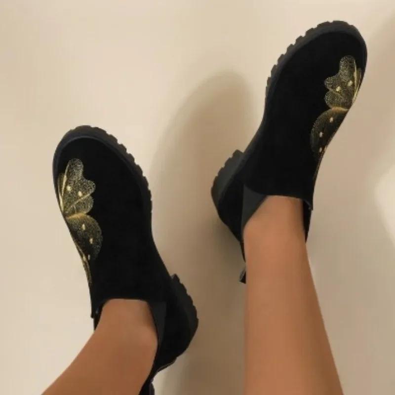 Fashion Women's Shoes on Sale 2024 Sleeve Autumn Round Toe Suede Solid Middle Tube Chunky Heels Large Size Naked Boots Zapatos De Mujer