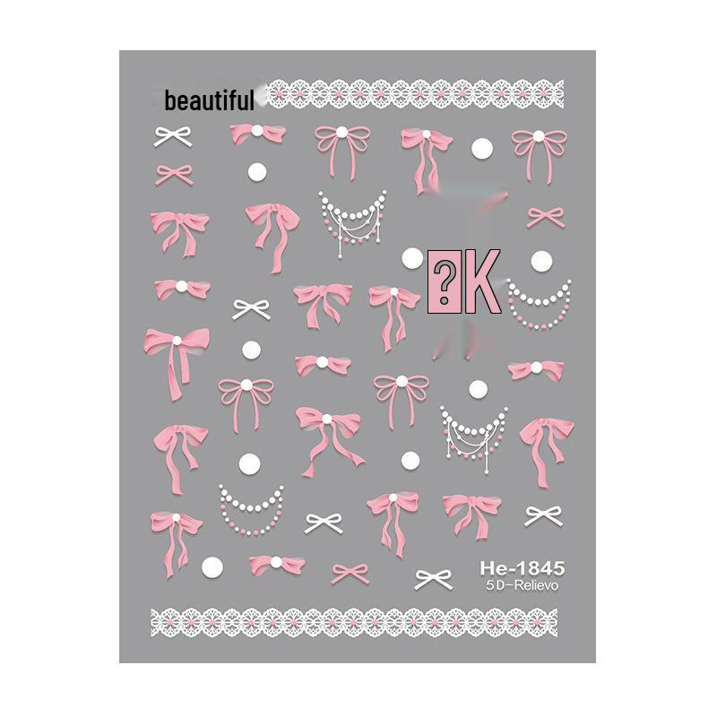 5D Embossed Cartoon Nail Art Stickers - Black, White, Red Bowknot 3D Design (He1846)