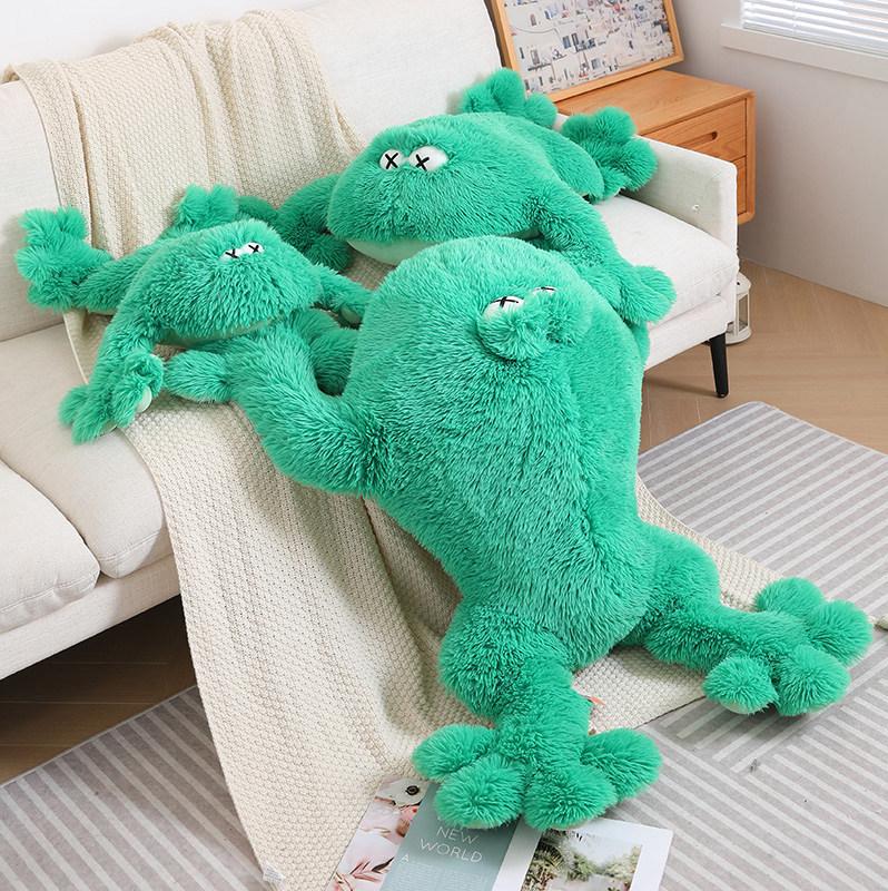 Non-Toxic Green Frog Stuffed Plush Toys Lying Down Frog Plushies Animal Doll Pine Needle Velvet Lumbar Support Cushion Pillow Living Room