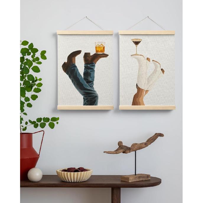 FGFK Modern Western Country Bar Wall Art Poster Hanger Frame, Rustic Cowboy Cowgirl Whiskey Espresso Martini Canvas Prints Framed Wall Decor for Home