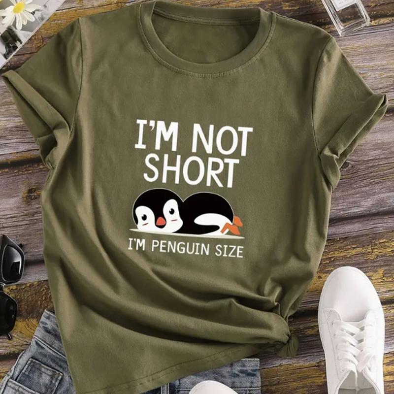 Fashion Women Cute Penguin Alphabet Print T Shirt Funny Casual O-neck Short Sleeves T-shirt Summer Female Tee Shirt