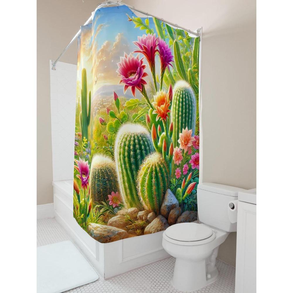 Cactus Garden Shower Curtain Vibrant Desert Plants Artistic Print Waterproof Bathroom Decor Easy To Install and Maintain