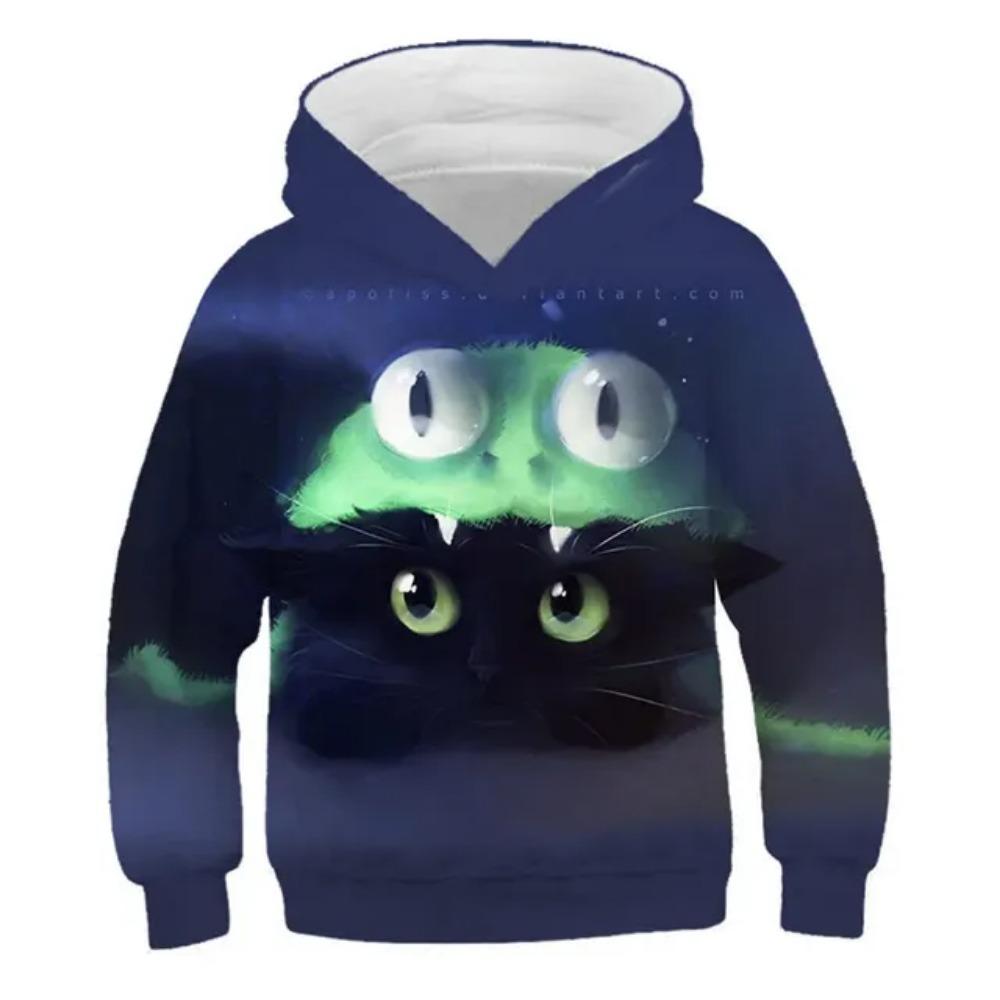 New Boys Girls 3d Animal Print Sweatshirt Kids Cartoon Wacky Fuzzy Cat Explore Space Galaxy Children Harajuku Hoodies Tops