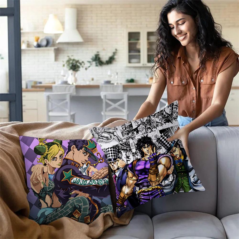 Pillow Covers Cartoon Jojo’S Bizarre Adventure Sofa Decorative Home Double-Sided Printing Short Plush Cute Cushion Cover