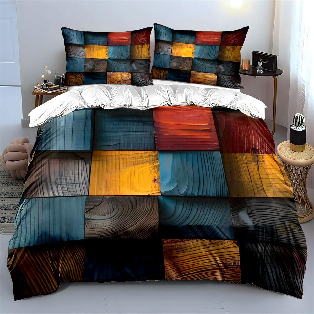 Colorful Abstract Wooden Pattern Bedding Duvet Cover Set Duvet Cover Pillowcases (1 * Duvet Cover 2 * Pillowcases, without duvet insert)