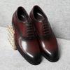 Italian Luxury Men's Oxford Dress Shoes Cow Genuine Leather Fashion Plain Toe Burgundy Wedding Business Formal Shoes for Man