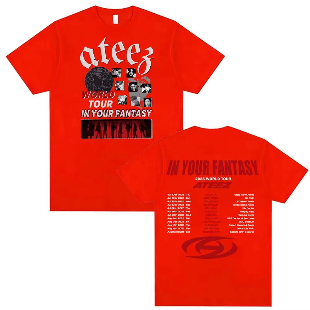 Kpop Ateez 2025 World Tour In Your Fantasy T Shirt Men's Women Clothing Korean Vintage Fashion T-shirts Casual Crewneck T-shirts