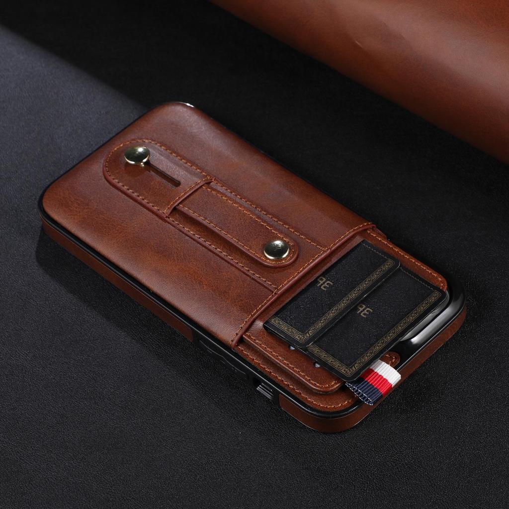 Leather Wallet Case with Wrist Strap and Sliding Card Slot for iPhone 15 14 13 12 11 Pro Max XS MAX XR Samsung S23 S22 S21 Ultra Plus A14 A13 A53 A54